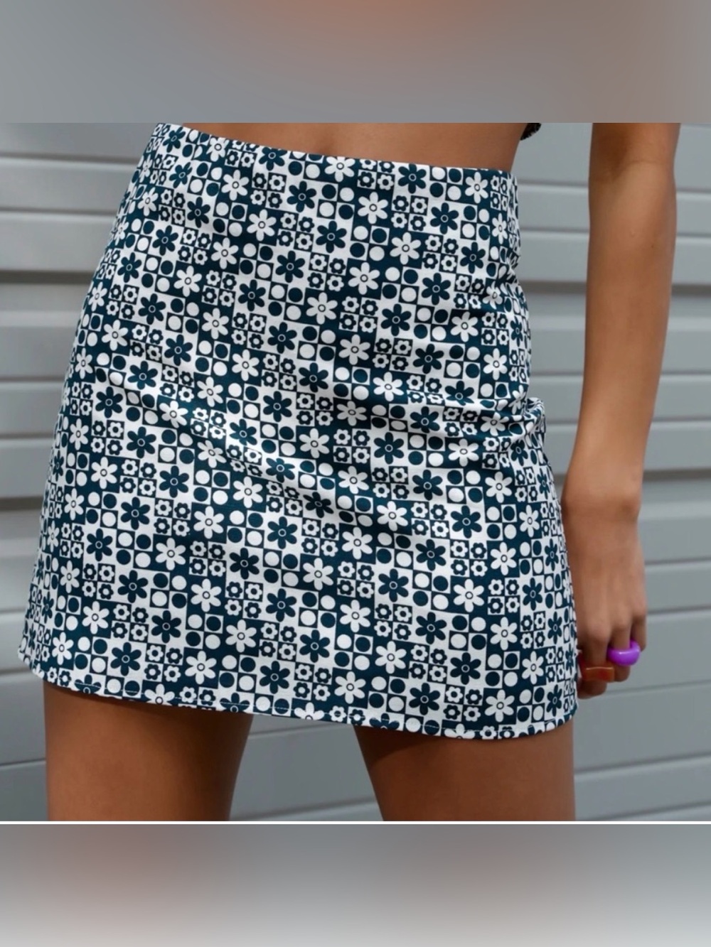 Elodie Navy and White Floral Mini Skirt